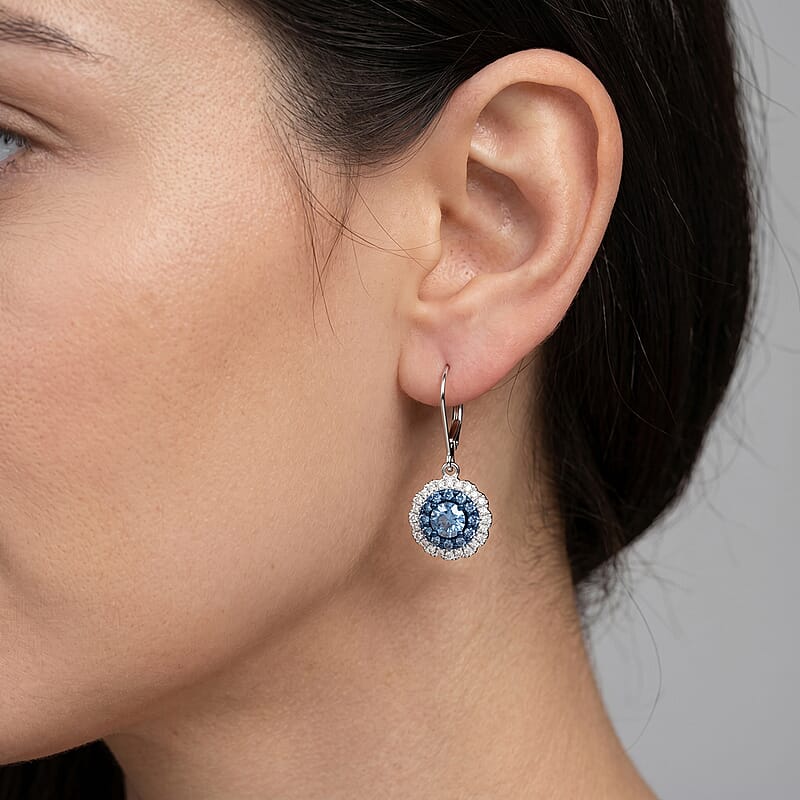 Luxuriant Lab Grown Blue Diamond IR and Lab Grown Diamond SI 1.00 ctw Earrings in Rhodium Over Sterling Silver