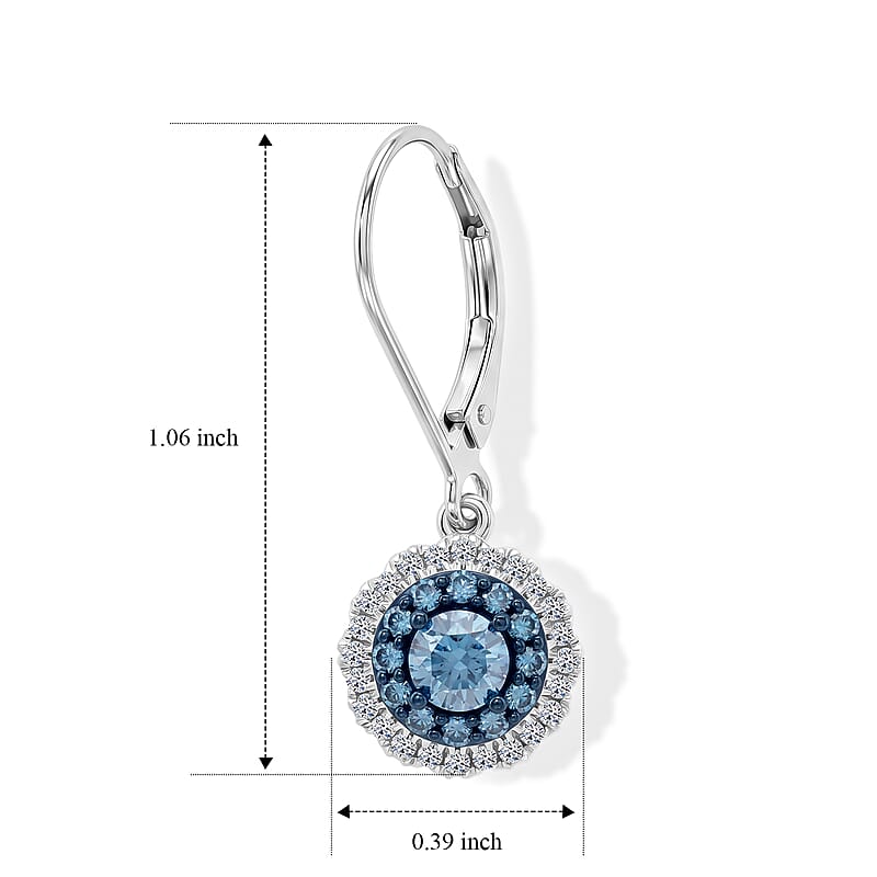 Luxuriant Lab Grown Blue Diamond IR and Lab Grown Diamond SI 1.00 ctw Earrings in Rhodium Over Sterling Silver