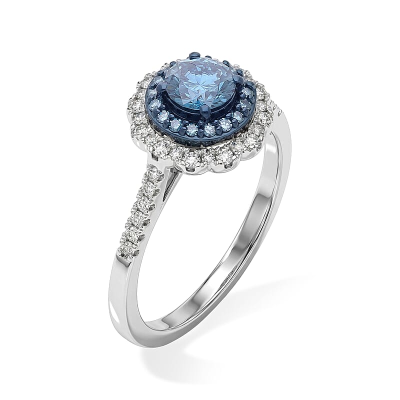 Luxuriant Lab Grown Blue Diamond IR and Lab Grown Diamond SI 1.00 ctw Ring in Rhodium Over Sterling Silver (Size 10.0)