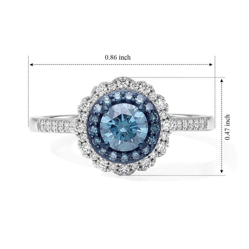 Luxuriant Lab Grown Blue Diamond (IR), Lab Grown Diamond (SI) Ring in Rhodium Over Sterling Silver (Size 5.0) 1.00 ctw