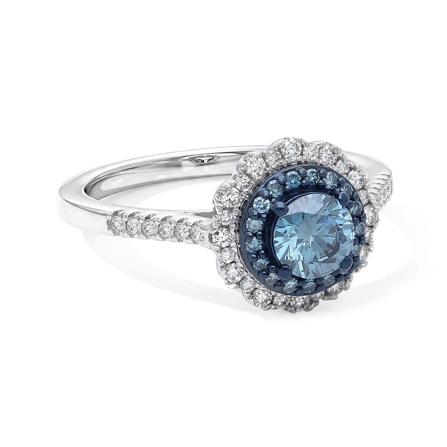 Luxuriant Lab Grown Blue Diamond IR and Lab Grown Diamond SI 1.00 ctw Ring in Rhodium Over Sterling Silver (Size 7.0)
