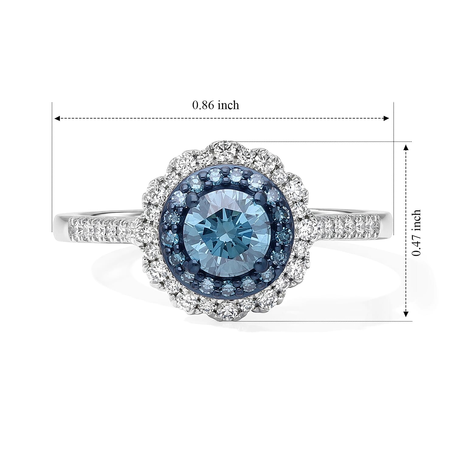 Luxuriant Lab Grown Blue Diamond IR and Lab Grown Diamond SI 1.00 ctw Ring in Rhodium Over Sterling Silver (Size 7.0)