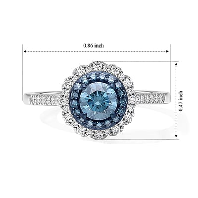 Luxuriant Lab Grown Blue Diamond IR and Lab Grown Diamond SI 1.00 ctw Ring in Rhodium Over Sterling Silver (Size 7.0)