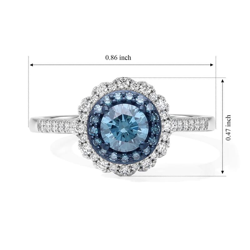 Luxuriant Lab Grown Blue Diamond IR and Lab Grown Diamond SI 1.00 ctw Ring in Rhodium Over Sterling Silver (Size 7.0)