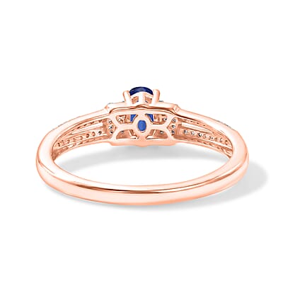 D'Joy Premium Kanchanaburi Blue Sapphire (D) and White Zircon 0.80 ctw Ring in 18K Vermeil Rose Gold Over Sterling Silver (Size 4.0)