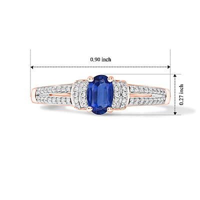 D'Joy Premium Kanchanaburi Blue Sapphire (D) and White Zircon 0.80 ctw Ring in 18K Vermeil Rose Gold Over Sterling Silver (Size 4.0)