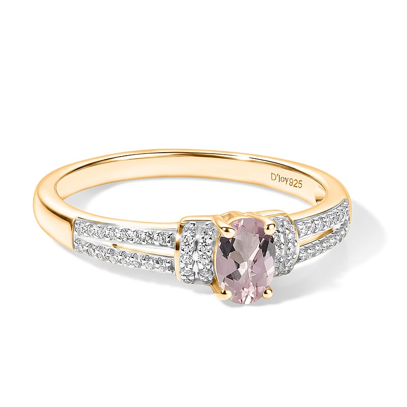 D'Joy Premium Pink Morganite and White Zircon 0.65 ctw Ring in 18K Vermeil Yellow Gold Over Sterling Silver (Size 8.5)