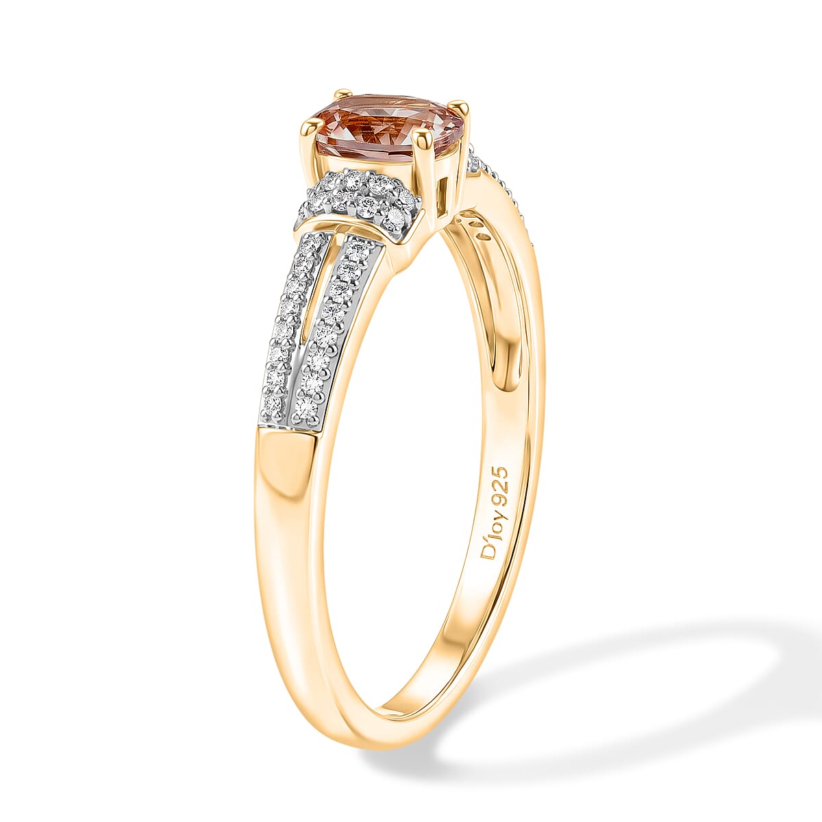 D'Joy Premium Pink Morganite and White Zircon 0.65 ctw Ring in 18K Vermeil Yellow Gold Over Sterling Silver (Size 8.5) image number 3