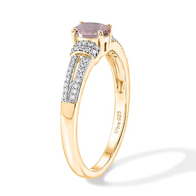 D'Joy Premium Pink Morganite and White Zircon 0.65 ctw Ring in 18K Vermeil Yellow Gold Over Sterling Silver (Size 8.5)