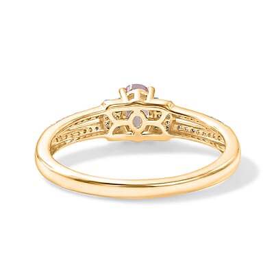 D'Joy Premium Pink Morganite and White Zircon 0.65 ctw Ring in 18K Vermeil Yellow Gold Over Sterling Silver (Size 8.5)