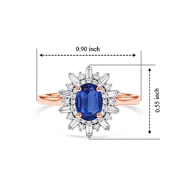 D'Joy Premium Kanchanaburi Blue Sapphire (D) and Moissanite 1.20 ctw Ring in 18K Vermeil Rose Gold Over Sterling Silver (Size 4.0)