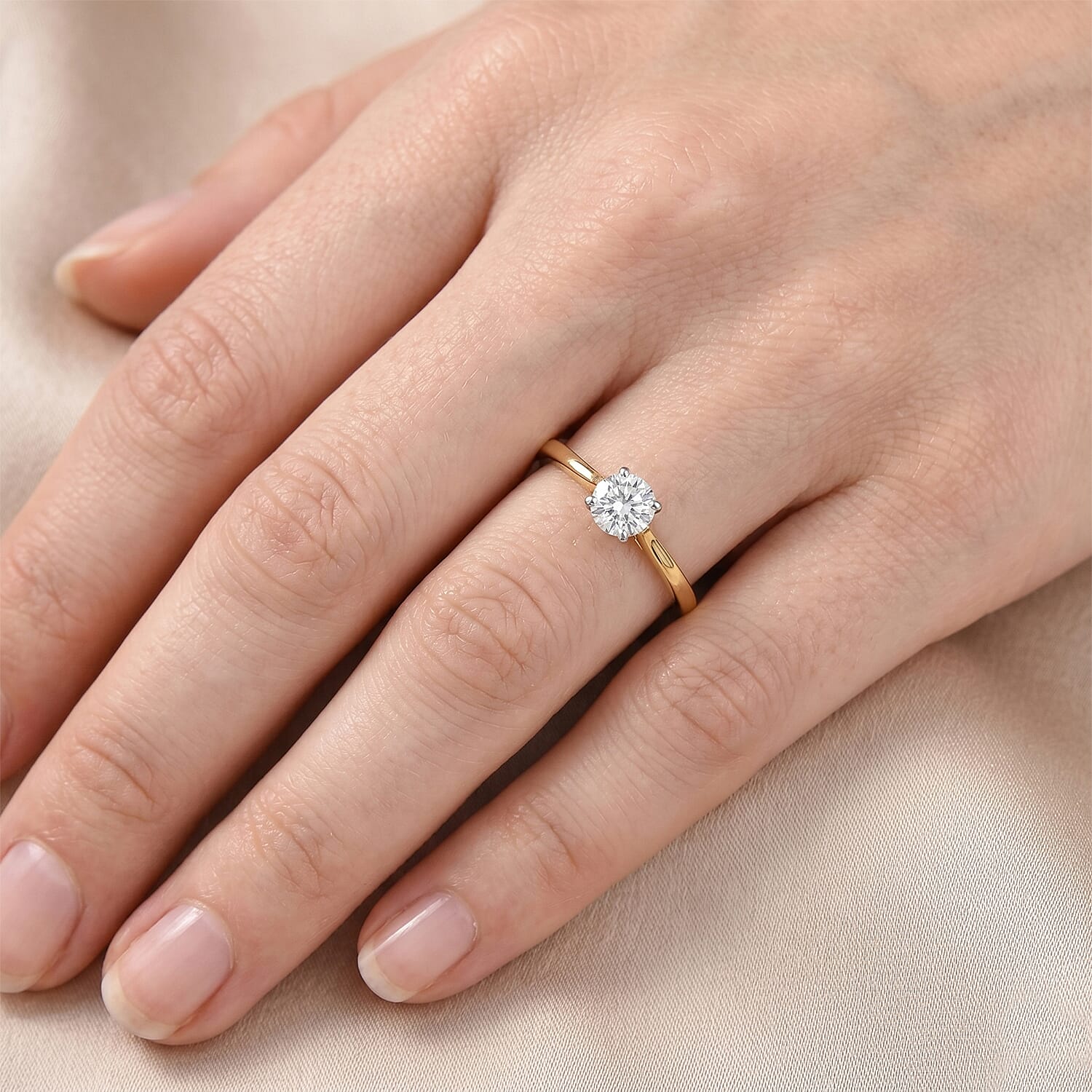 D'Joy Premium Pink Morganite and Moissanite 0.70 ctw Ring in 18K Vermeil Yellow Gold Over Sterling Silver (Size 8.5)