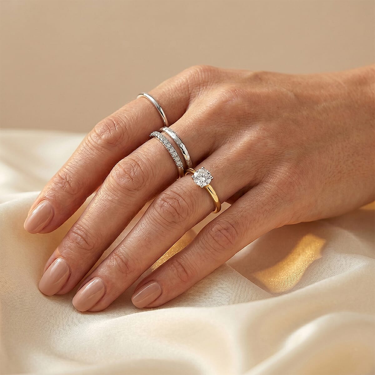 D'Joy Premium Pink Morganite and Moissanite 0.70 ctw Ring in 18K Vermeil Yellow Gold Over Sterling Silver (Size 8.5) image number 2