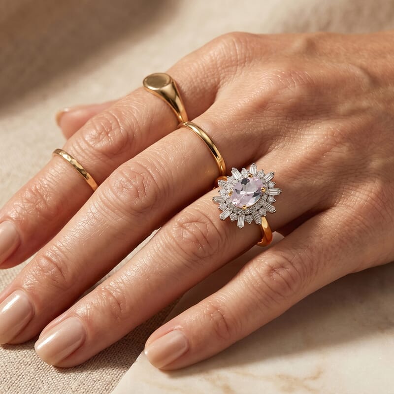 D'Joy Premium Pink Morganite and Moissanite 0.70 ctw Ring in 18K Vermeil Yellow Gold Over Sterling Silver (Size 8.5)