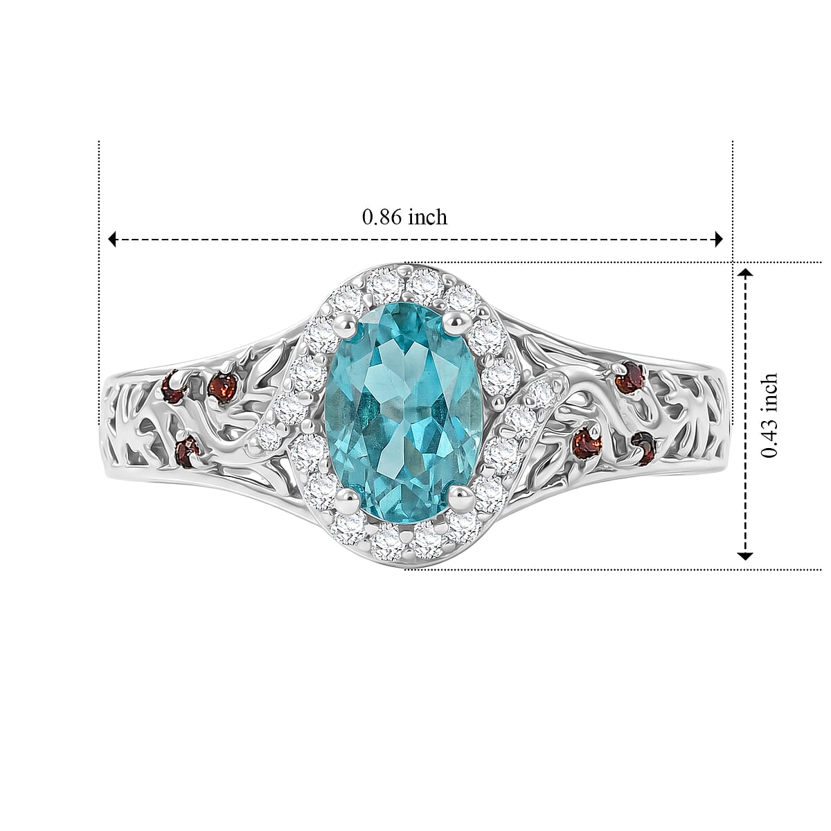 D'Joy Premium Betroka Blue Apatite and Multi Gemstone 1.25 ctw Ocean Flora Ring in Rhodium Over Sterling Silver (Size 10.0) image number 3