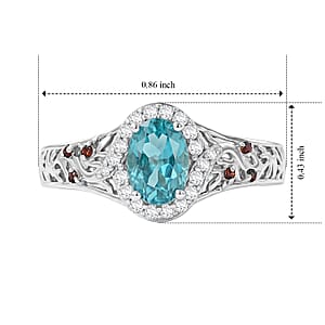 D'Joy Premium Betroka Blue Apatite and Multi Gemstone 1.25 ctw Ocean Flora Ring in Rhodium Over Sterling Silver (Size 10.0)