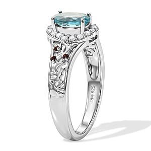 D'Joy Premium Betroka Blue Apatite and Multi Gemstone 1.25 ctw Ocean Flora Ring in Rhodium Over Sterling Silver (Size 5.0) (Ships in 10-12 Days)