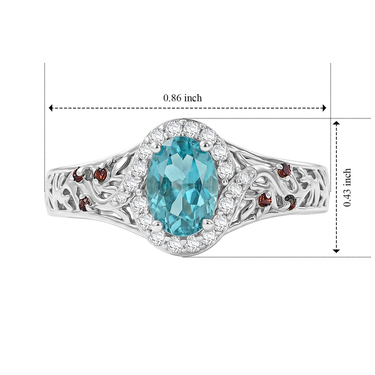 D'Joy Premium Betroka Blue Apatite, Multi Gemstone Ring in Rhodium Over Sterling Silver (Size 5.0) 1.25 ctw