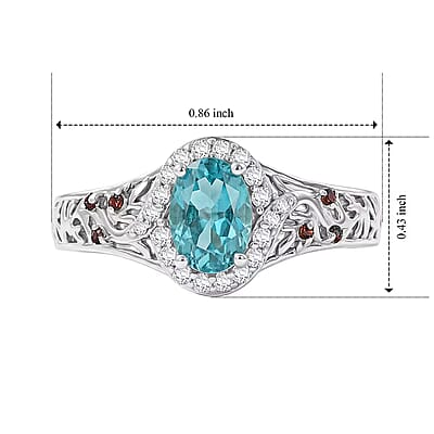 D'Joy Premium Betroka Blue Apatite and Multi Gemstone 1.25 ctw Ocean Flora Ring in Rhodium Over Sterling Silver (Size 5.0)