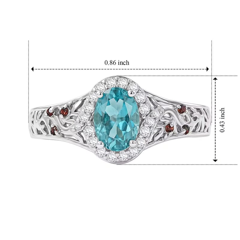 D'Joy Premium Paraiba Apatite and Multi Gemstone 1.25 ctw Ocean Flora Ring in Rhodium Over Sterling Silver (Size 5.0)