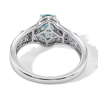 D'Joy Premium Betroka Blue Apatite and Multi Gemstone 1.25 ctw Ocean Flora Ring in Rhodium Over Sterling Silver (Size 5.0)