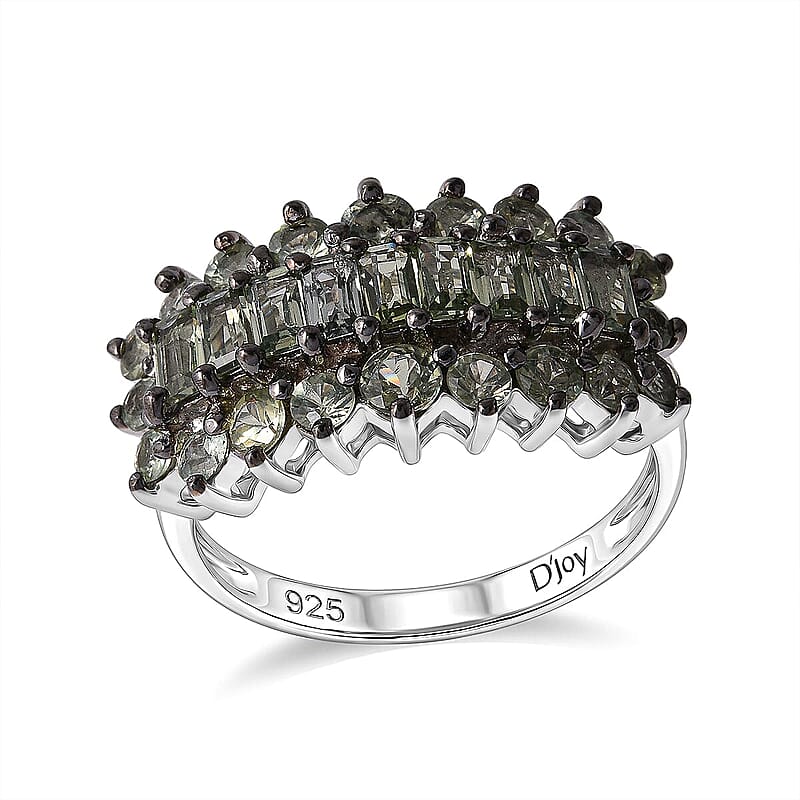 D'Joy Premium Malawi Green Sapphire 2.60 ctw Majestic Row Ring in Rhodium Over Sterling Silver (Size 6.0)
