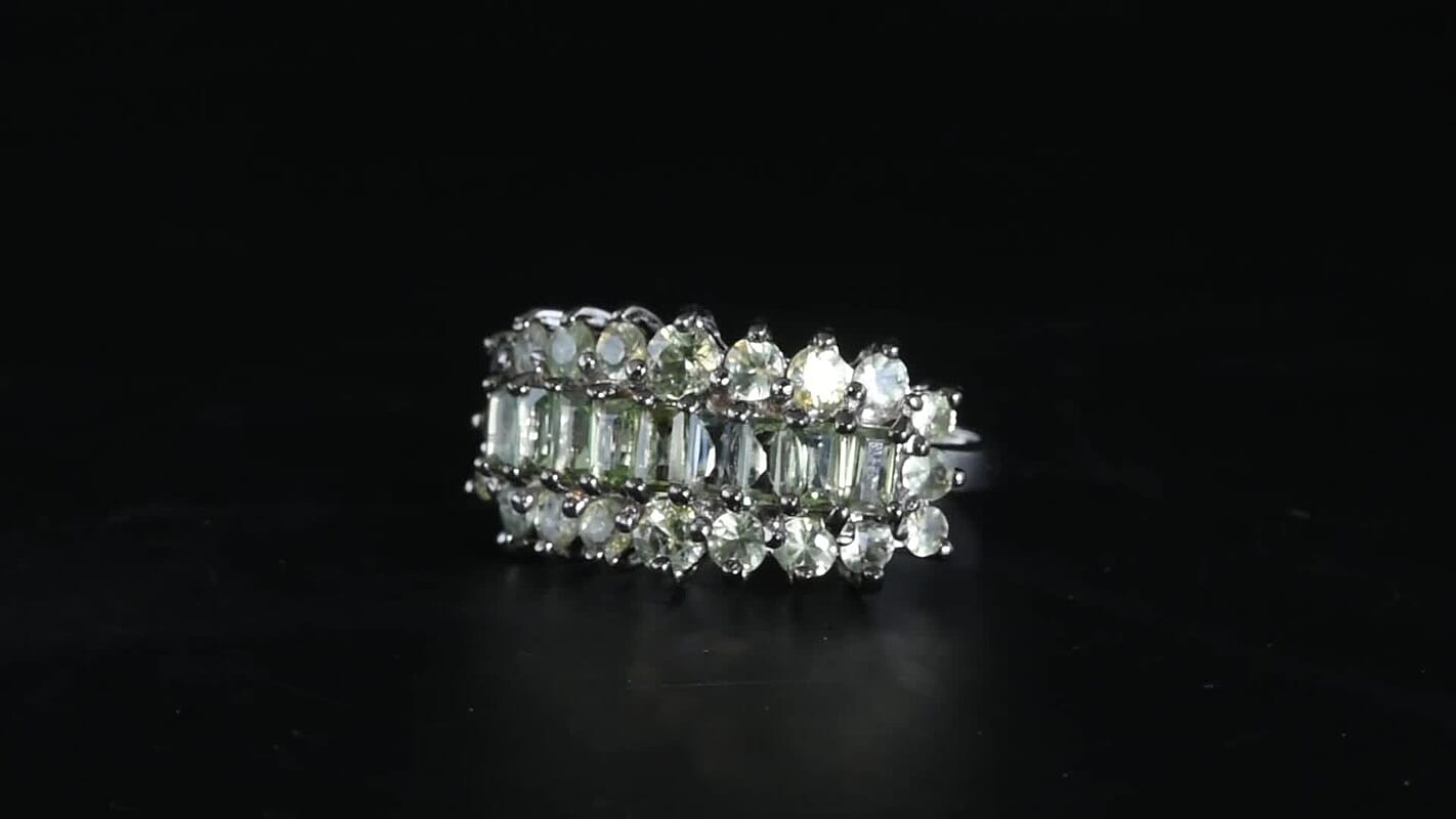 D'Joy Premium Malawi Green Sapphire Majestic Row Ring in Rhodium Over Sterling Silver (Size 6.0) 2.60 ctw