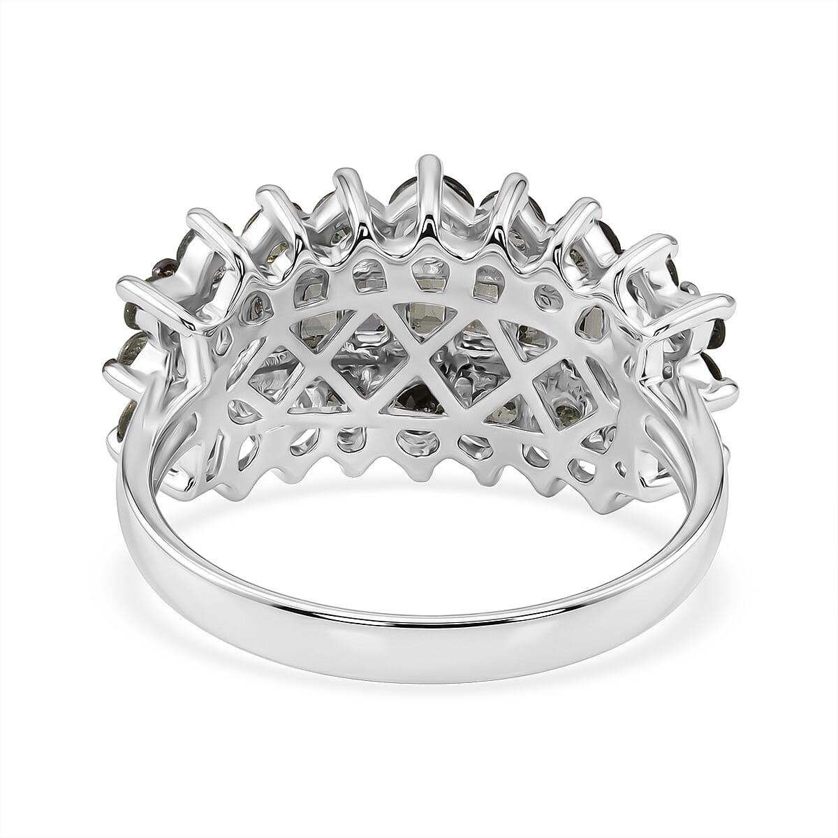 D'Joy Premium Malawi Green Sapphire 2.60 ctw Majestic Row Ring in Rhodium Over Sterling Silver (Size 6.0)