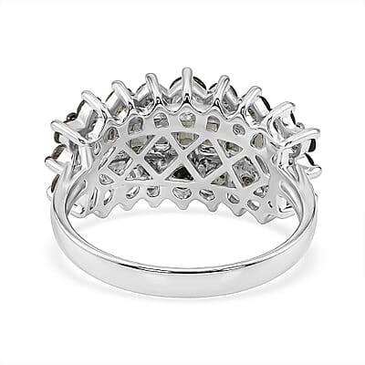 D'Joy Premium Malawi Green Sapphire 2.60 ctw Majestic Row Ring in Rhodium Over Sterling Silver (Size 6.0)