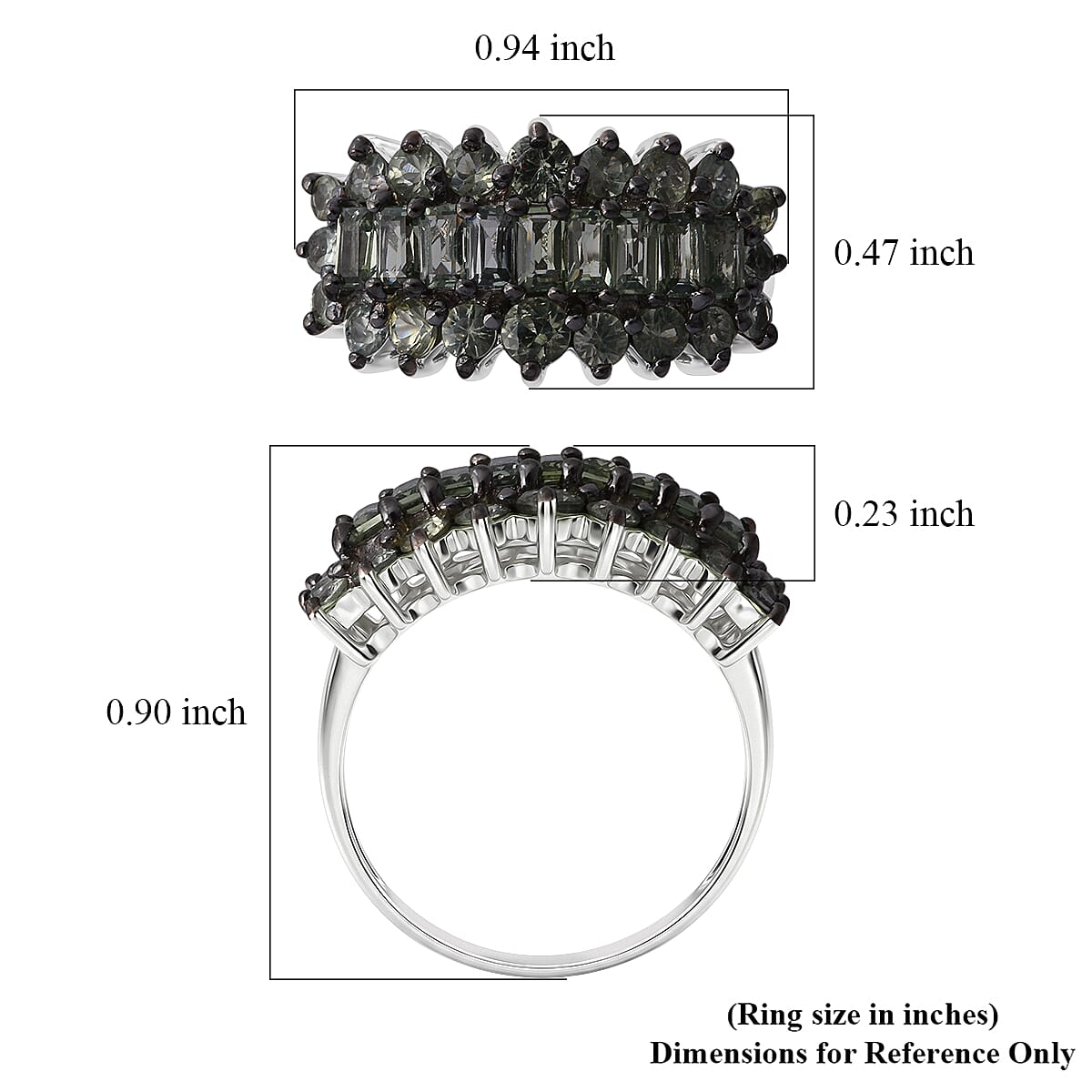 D'Joy Premium Malawi Green Sapphire 2.60 ctw Majestic Row Ring in Rhodium Over Sterling Silver (Size 6.0)