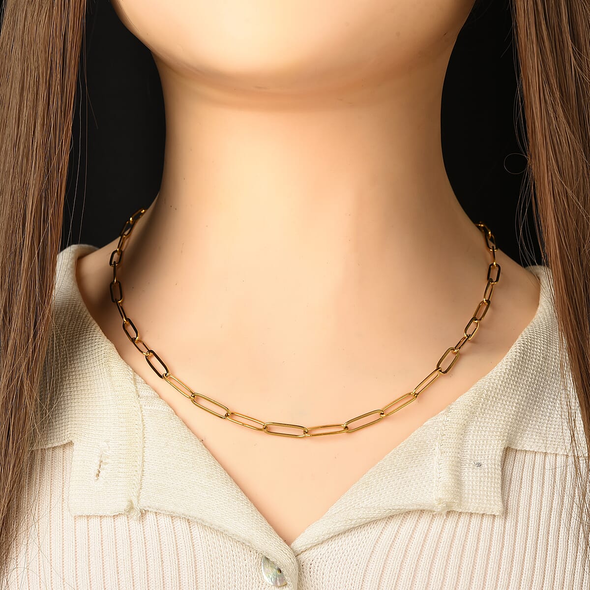 Paperclip Chain Necklace (22-24 Inches) in ION Plated YG Stainless Steel image number 1