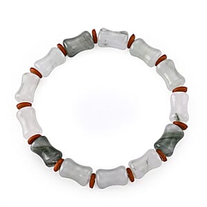 Green Jade (D) 105.00 ctw Beaded Stretch Bracelet (6.25-6.75In)