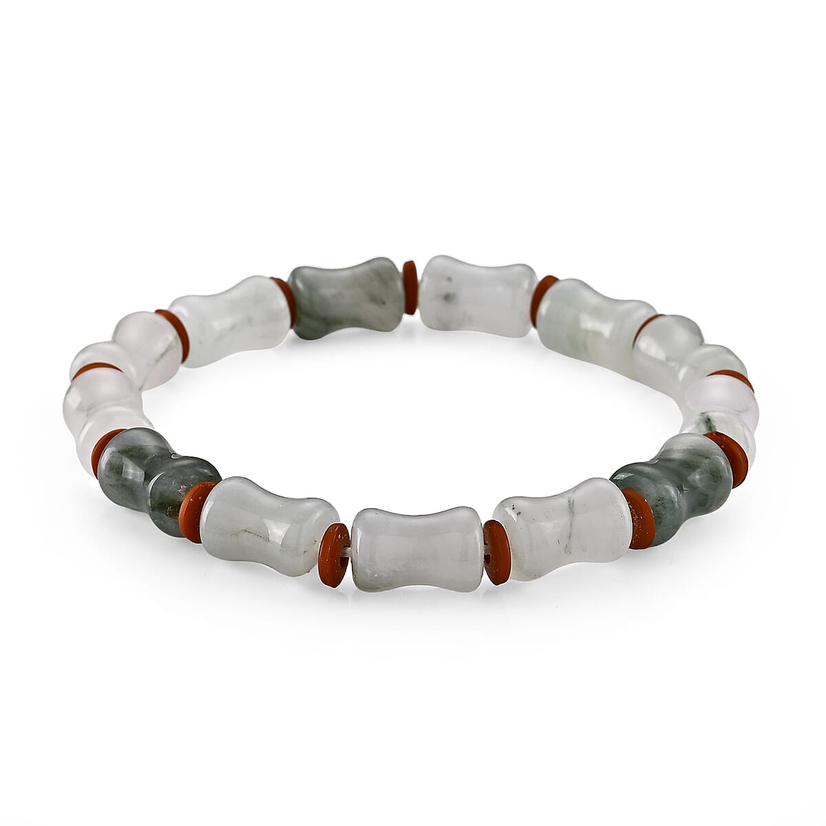 Green Jade (D) 105.00 ctw Beaded Stretch Bracelet (6.25-6.75In) image number 1
