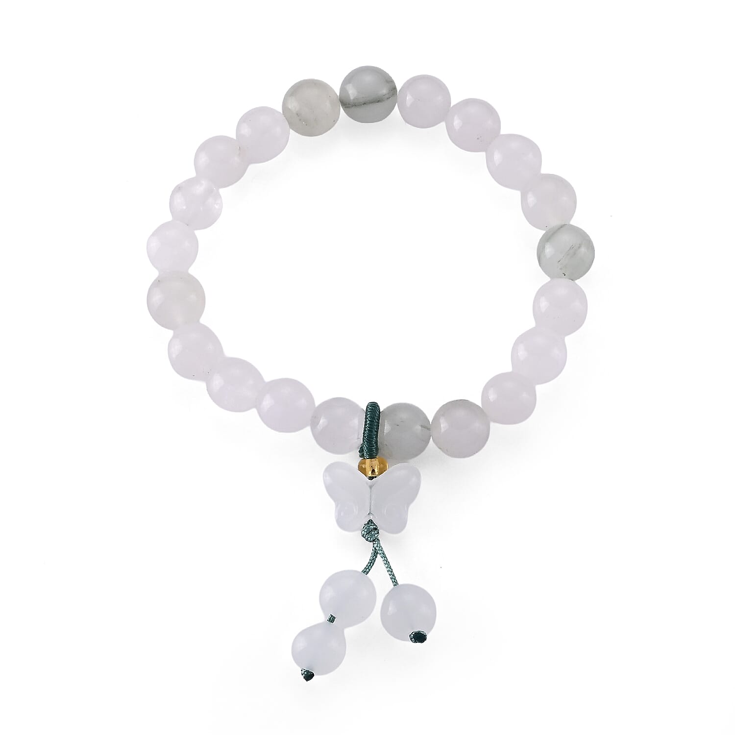 Green and White Jade 95.00 ctw Beaded Stretch Bracelet (6-6.5In)