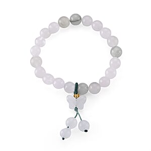 Green and White Jade 95.00 ctw Beaded Stretch Bracelet (6-6.5In)