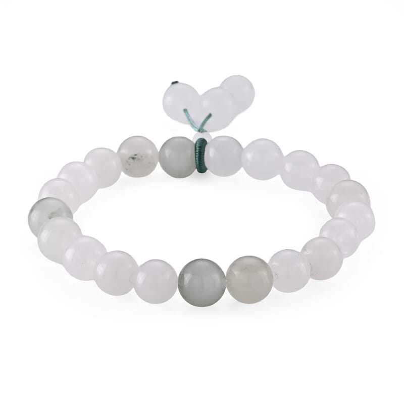 Green and White Jade 95.00 ctw Beaded Stretch Bracelet (6-6.5In)