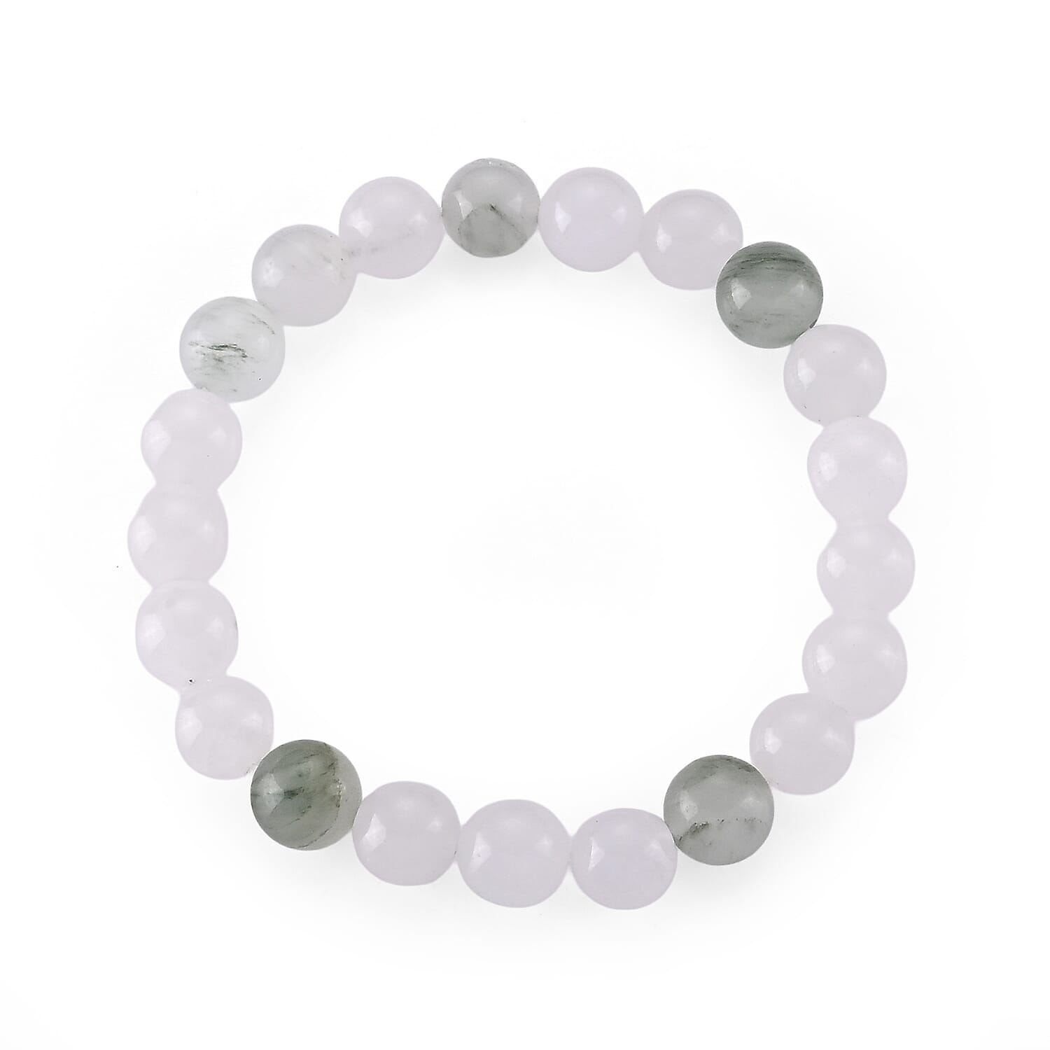 Green and White Jade 73.00 ctw Beaded Stretch Bracelet (6-6.5In)
