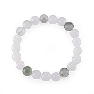 Green and White Jade 73.00 ctw Beaded Stretch Bracelet (6-6.5In)