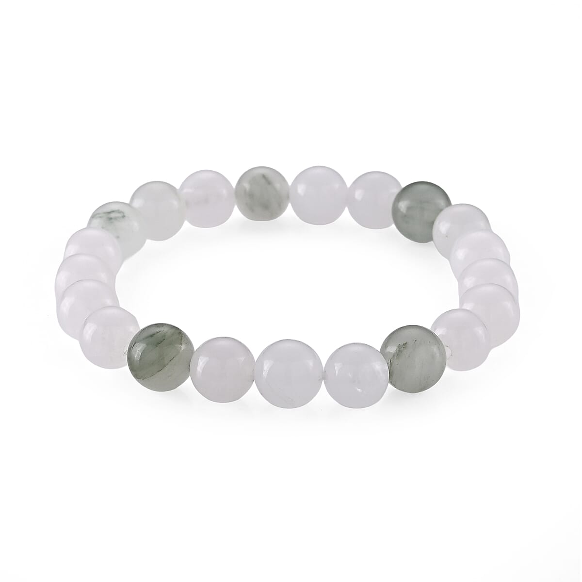 Green and White Jade 73.00 ctw Beaded Stretch Bracelet (6-6.5In) image number 1