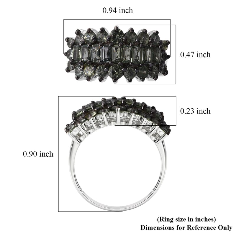 D'Joy Premium Milanoa Green Sapphire 2.60 ctw Majestic Row Ring in Rhodium Over Sterling Silver (Size 8.0)