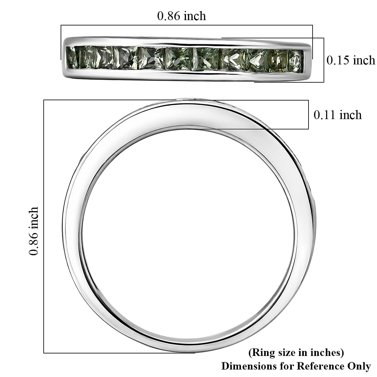 D'Joy Premium Malawi Green Sapphire 1.00 ctw Empress Ring in Rhodium Over Sterling Silver (Size 10.0) image number 5