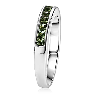 D'Joy Premium Malawi Green Sapphire 1.00 ctw Empress Ring in Rhodium Over Sterling Silver (Size 8.0)