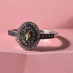D'Joy Premium Malawi Green Sapphire and White Zircon 1.00 ctw Royal Circle Halo Ring in Rhodium Over Sterling Silver (Size 10.0)