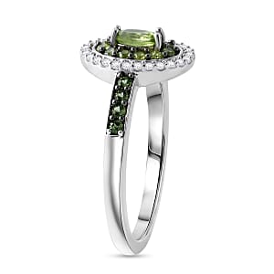D'Joy Premium Malawi Green Sapphire and White Zircon 1.00 ctw Royal Circle Halo Ring in Rhodium Over Sterling Silver (Size 10.0)