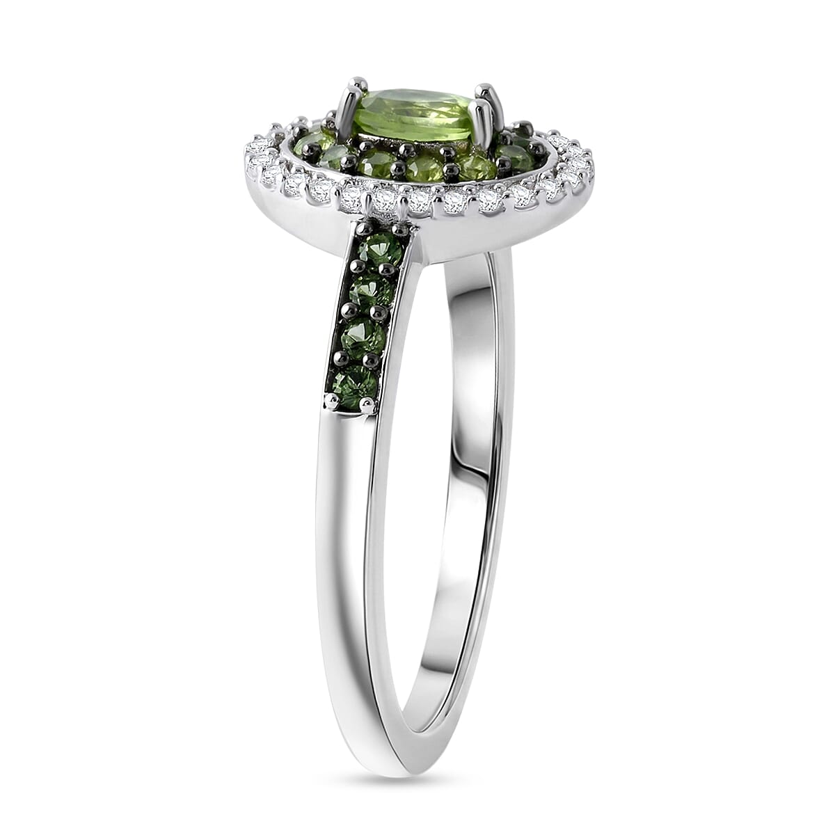 D'Joy Premium Malawi Green Sapphire and White Zircon 1.00 ctw Royal Circle Halo Ring in Rhodium Over Sterling Silver (Size 8.0) image number 3