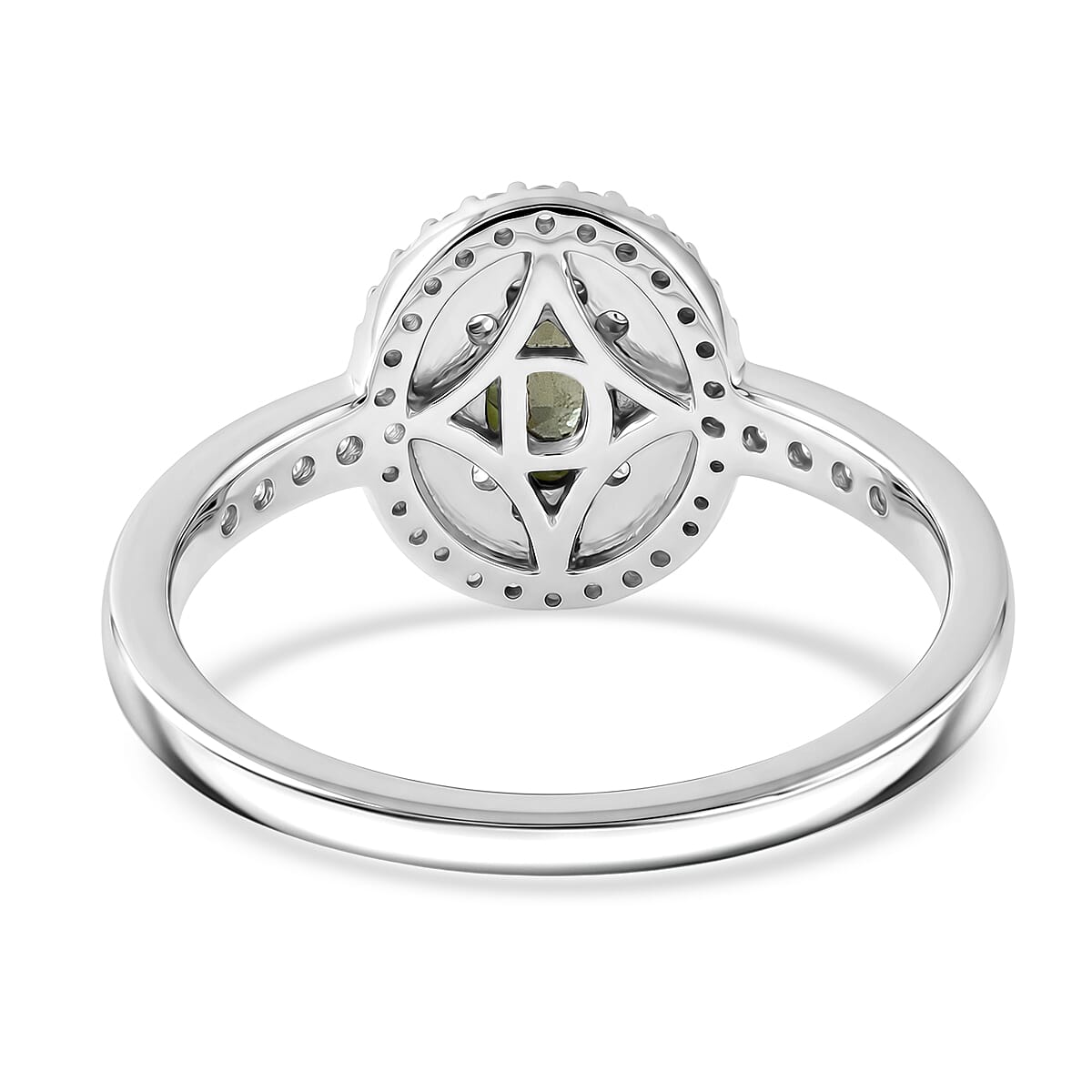 D'Joy Premium Malawi Green Sapphire and White Zircon 1.00 ctw Royal Circle Halo Ring in Rhodium Over Sterling Silver (Size 8.0) image number 4