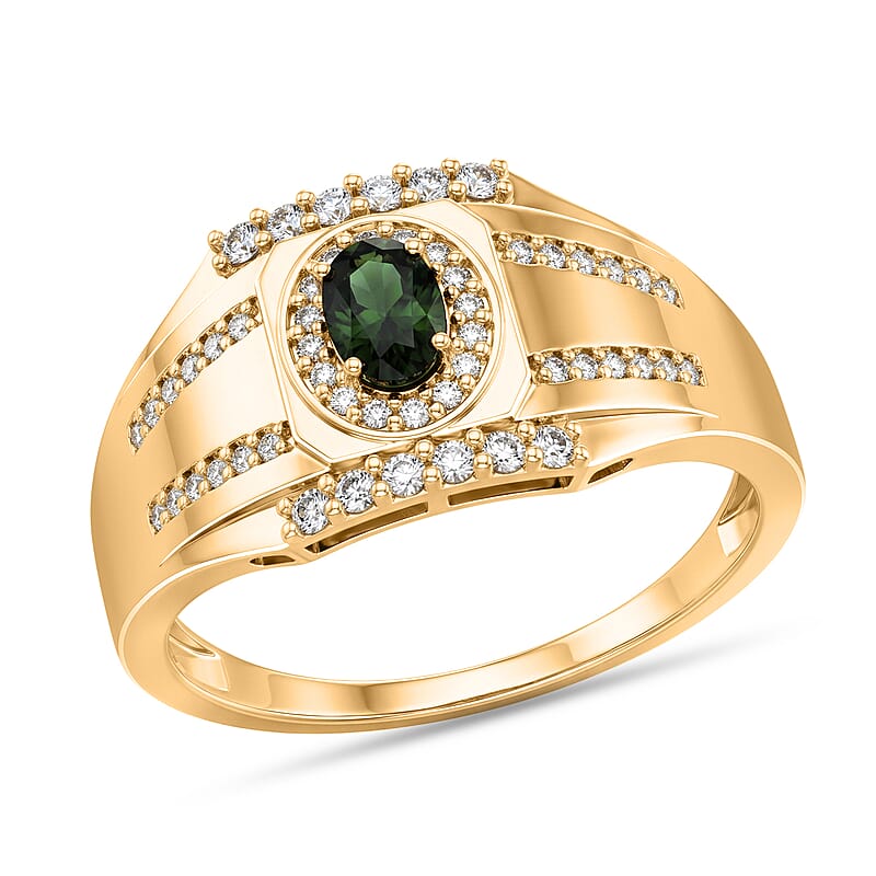 D'Joy Premium Milanoa Green Sapphire and White Zircon 1.10 ctw Men's Ring in 18K Vermeil Yellow Gold Over Sterling Silver (Size 10.0)