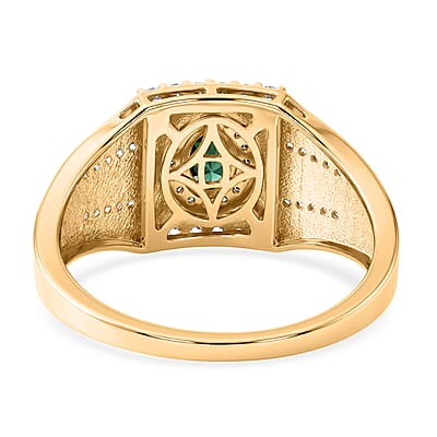 D'Joy Premium Milanoa Green Sapphire and White Zircon 1.10 ctw Men's Ring in 18K Vermeil Yellow Gold Over Sterling Silver (Size 10.0)
