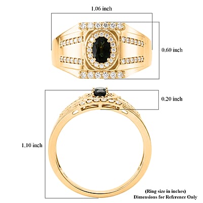 D'Joy Premium Milanoa Green Sapphire and White Zircon 1.10 ctw Men's Ring in 18K Vermeil Yellow Gold Over Sterling Silver (Size 10.0)