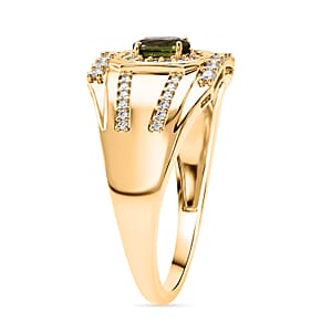 D'Joy Premium Malawi Green Sapphire and White Zircon 1.10 ctw Men's Ring in 18K Vermeil Yellow Gold Over Sterling Silver (Size 12.0)